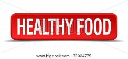 Healthy Food Red 3D Square Button On White Background