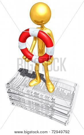 Gold Guy With Life ring On Tax Forms