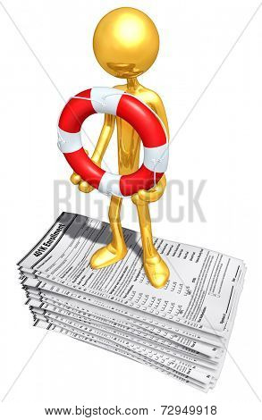 Gold Guy With Life ring On 401K Forms