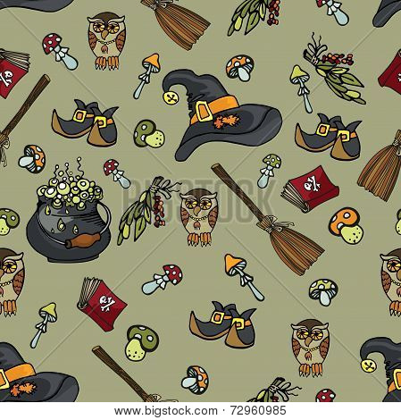 Halloween seamless pattern.Wtches set