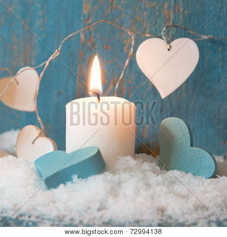 Chrismas decaration with white candle *** Local Caption *** Chrismas ornaments on window sill