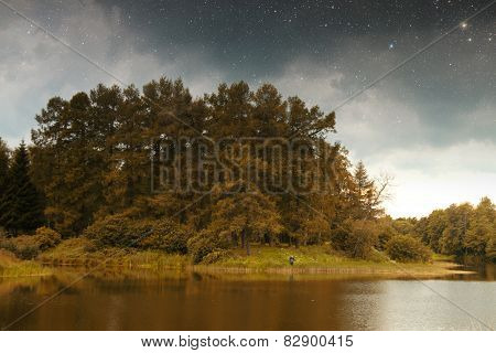 Golden Autumn On The Lake.