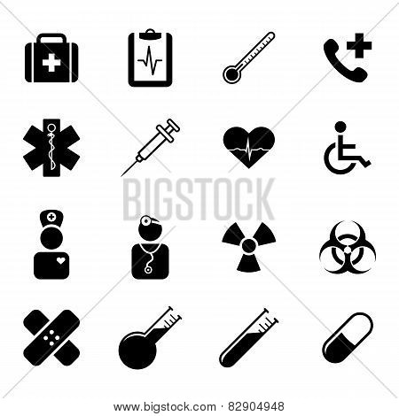 Set of black flat icons - medicine, health, science and healthcare