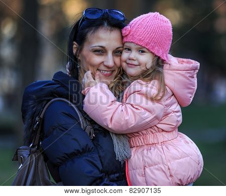Mother and Daughter on a sunny winter day