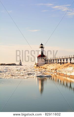Lighthouse on Sunny Winter Day