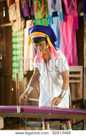 A Kayan Lahwi Oldest Woman Is Spinning.