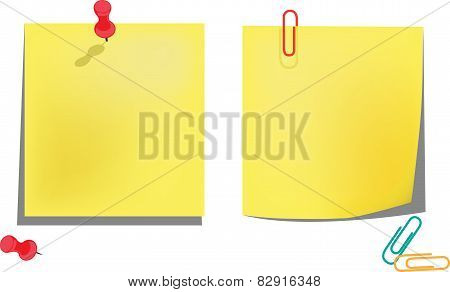 Yellow notice papers isolated on white.