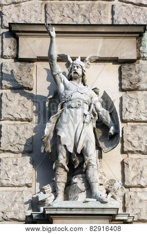 VIENNA, AUSTRIA - OCTOBER 10: Anton Brenek: Bajuware, on the facade of the Neuen Burg on Heldenplatz in Vienna, Austria on October 10, 2014.