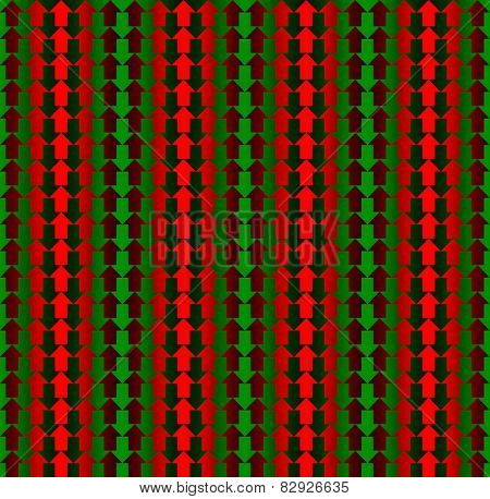 Red and green arrows pointing opposite directions, with a gradient giving the illusion of three dimensions, seamless pattern