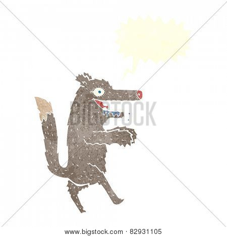 cartoon big bad wolf with speech bubble