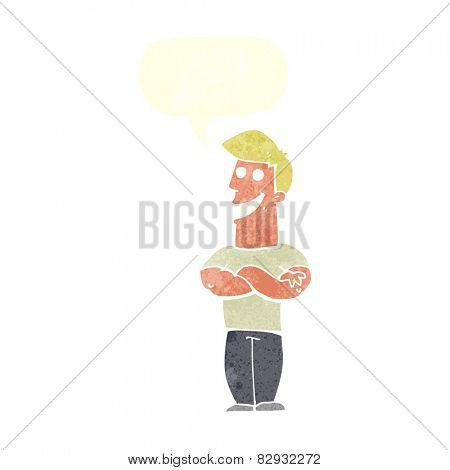 cartoon grinning man with speech bubble