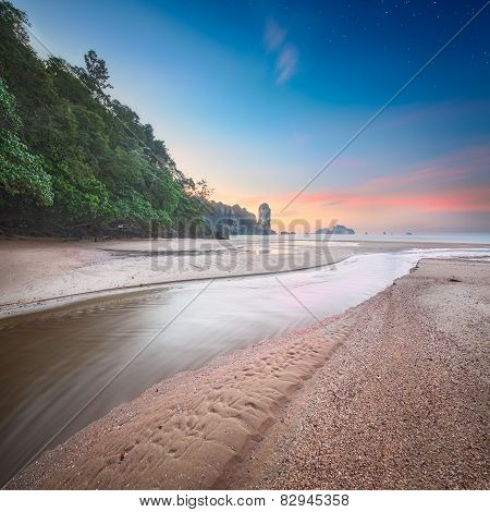beautiful beach with colorful sky, Thailand