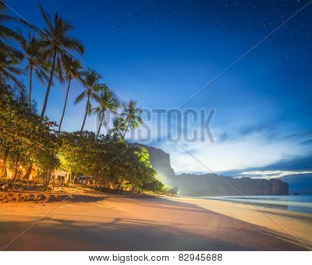 beautiful beach with colorful sky, Thailand