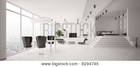 Appartement blanc intérieur Panorama 3D