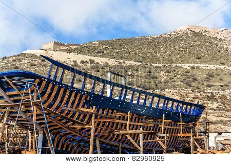 Shipyard for wooden fishing vessels in Agadir