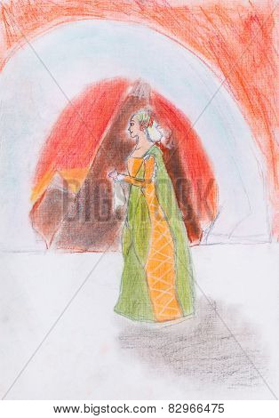 Queen On Background Of Red Mountains