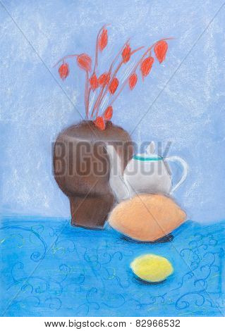 Still Life With Vase, Kettle, Lemon
