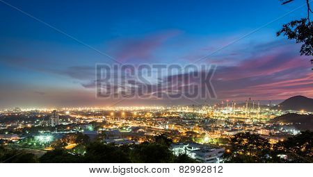 Oil Refinery Power Station At Twilight