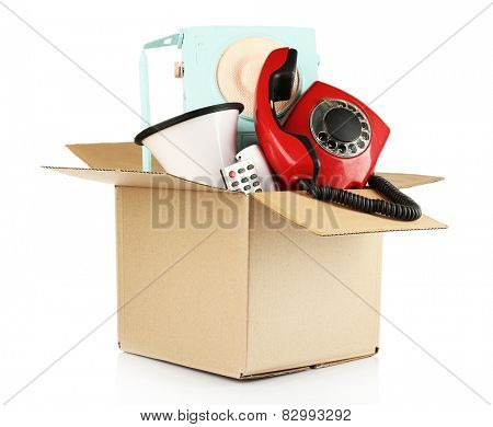 Box of unwanted stuff isolated on white