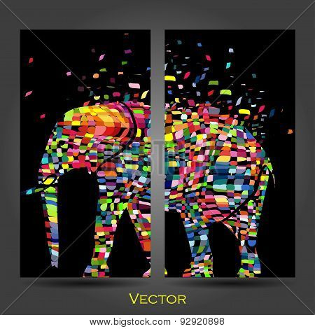 Vector illustration of a abstract elephant animal  in graphic style, business card.