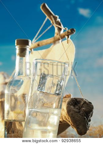 Traditional Greek ouzo at the beach