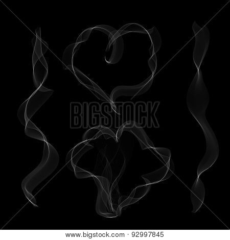 Vector white smoke in heart pattern on black background
