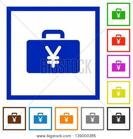 Set of color square framed Yen bag flat icons