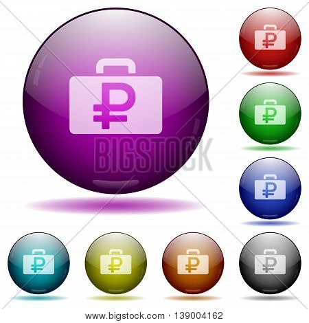 Set of color Ruble bag glass sphere buttons with shadows.