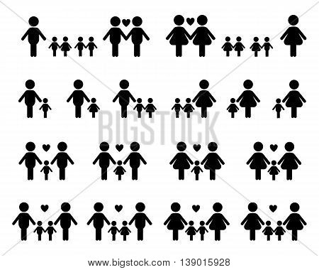 Gay and lesbian family vector icons white on black background