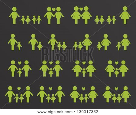 Gay and lesbian family vector icons white on black background