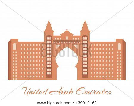Atlantis hotel. UAE. Landmark Dubai. The building is on a white background. Vector.