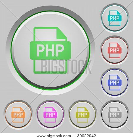 Set of color PHP file format sunk push buttons.