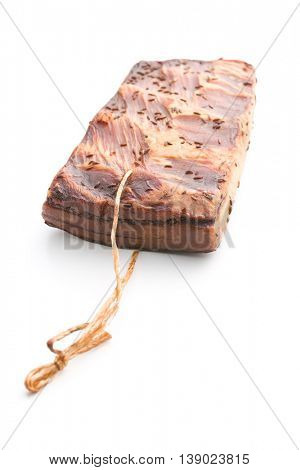 Fresh smooked bacon isolated on white background.