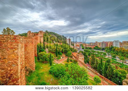 Wide panoramic view over Malaga city in summer season Andalusia - Spain