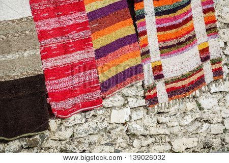 Detailed view of handmade rugs in la Alpujarra, Capileira, Spain