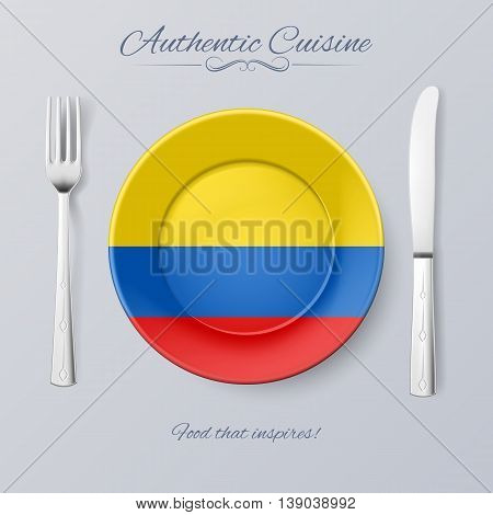 Authentic Cuisine of Colombia. Plate with Colombian Flag and Cutlery