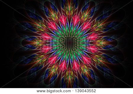 Computer generated fractal flower in multicolored color.Fractal artwork for creative designflyer cover interior poster.