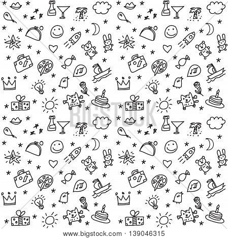 Greeting wishes icons seamless black and white pattern. Monochrome vector illustration. EPS8