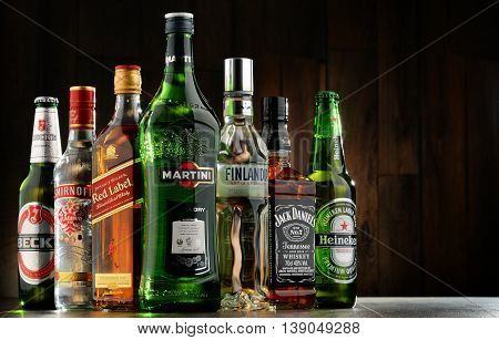 POZNAN POLAND - JULY 15 2016:Worldwide some 2 billion people use alcohol one of the most widely used recreational drugs on earth with yearly consumption of over 6 liters of pure alcohol per person