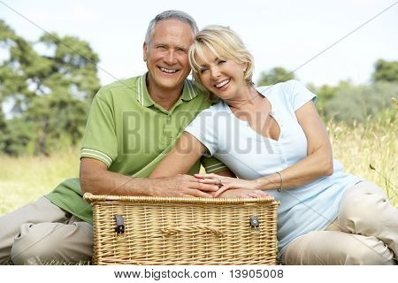 Mature couple having picnic in countryside