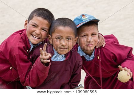 LEH INDIA - JUNE 24 2015: Unidentified Tibetan students in a lesson on Sport in Druk White Lotus School