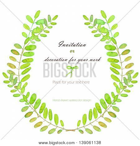 Wreath, circle frame with the acacia tree branches, hand drawn on a white background, background for your card and work