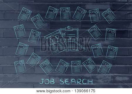 Shortlist Document Surrounded By Lots Of Resumes