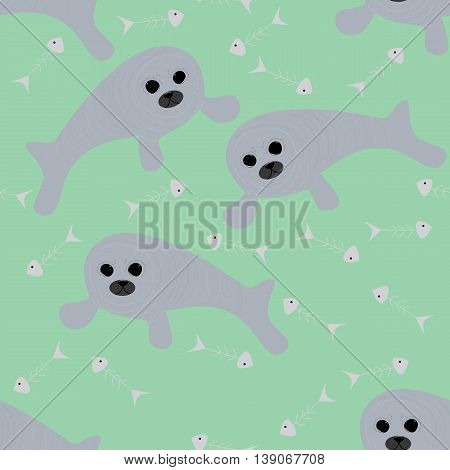 Simple seals on the green background. Cute and nice