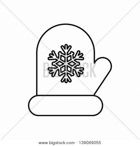 Mitten with white snowflake icon in outline style isolated vector illustration