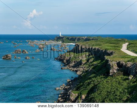 Cape of Higashi Henna Zaki of Miyako Island in Okinawa, Japan.