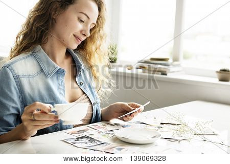 Girl Smiling Reminiscing Photos Concept
