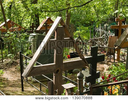 Orthodox crosses on the Danilovsky cemetery in Moscow