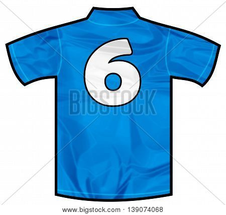 Number 6 six Blue sport shirt as a soccer, hockey, basket, rugby, baseball, volley or football team t-shirt. Like Italy or France national team