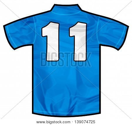 Number 11 eleven Blue sport shirt as a soccer, hockey, basket, rugby, baseball, volley or football team t-shirt. Like Italy or France national team